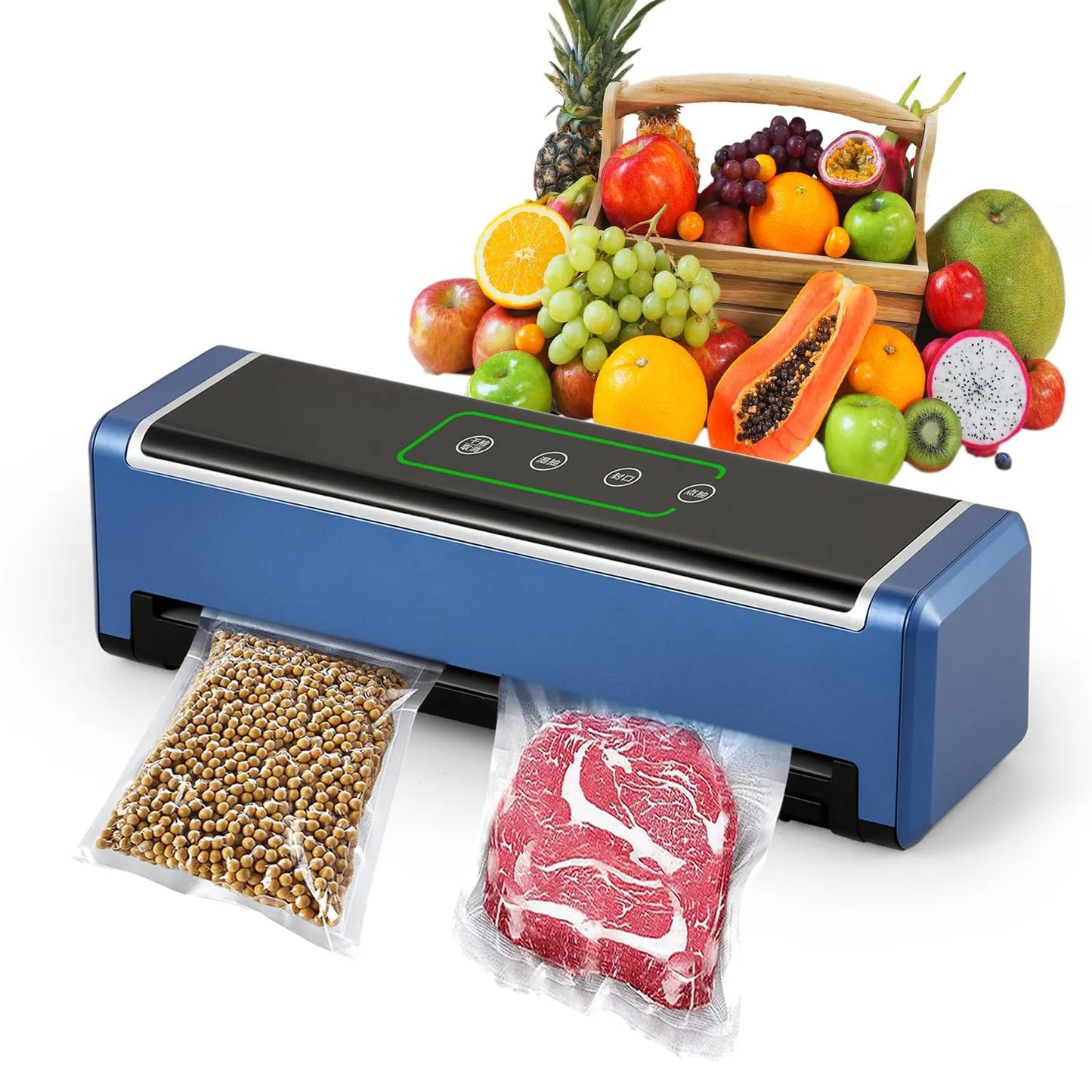 Full Automatic Food Vacuum Sealer Machine (80KPA) with Free 10pcs Seal Bags, LED Touch Screen, Dry & Moist Modes, Built-in Cutter, and Removable Drip Tray