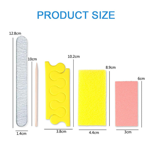 LVKN Disposable Pedicure Kit 5-in-1 (Nail Buffer, Pumice Pad, Nail File 100/180 Grit, Wood Stick and Toe Separators) Complete Pedicure Kit for Salon or Home Use.