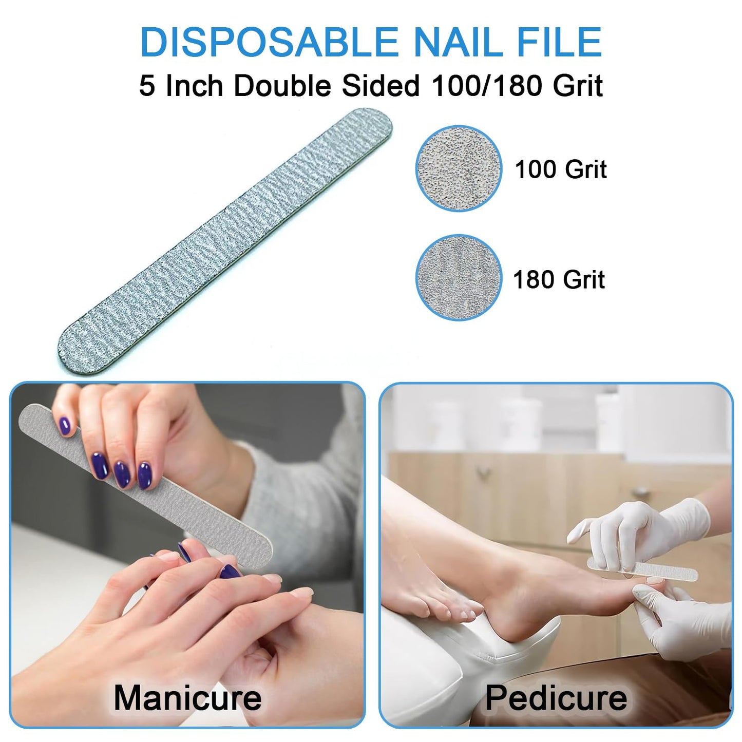 LVKN Disposable Pedicure Kit 3-in-1 (Purple Pumice Pad, Wood Nail File 100/180 Grit, Purple Mini Buffer 100/180 Grit)