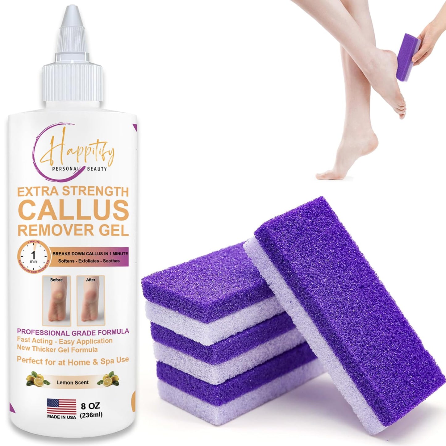 Extra Strength Callus Remover Gel, Pedicure Pumice Stone & Double-Sided Foot Scraper – Fast Acting, Salon-Quality Foot Care at Home 8oz Made in USA