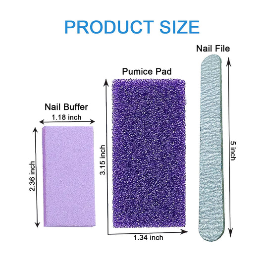 LVKN Disposable Pedicure Kit 3-in-1 (Purple Pumice Pad, Wood Nail File 100/180 Grit, Purple Mini Buffer 100/180 Grit)