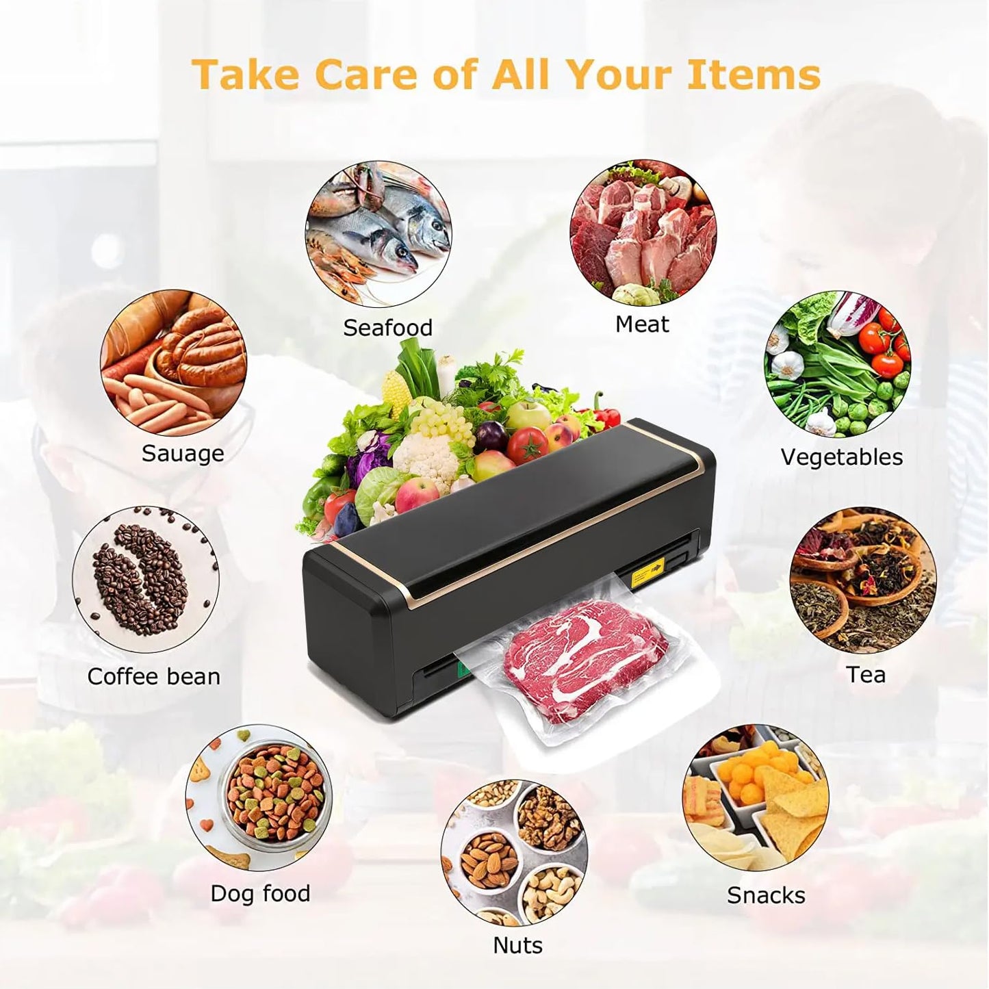 Full Automatic Food Vacuum Sealer Machine (80KPA) with Free 10pcs Seal Bags, LED Touch Screen, Dry & Moist Modes, Built-in Cutter, and Removable Drip Tray