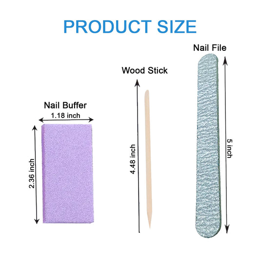 Disposable Manicure Kit 3 in 1 (Nail Buffer 100/180 Grit, Nail File 100/180 Grit, Wood Stick): Professional Nail Care Essentials in a Single-Use
