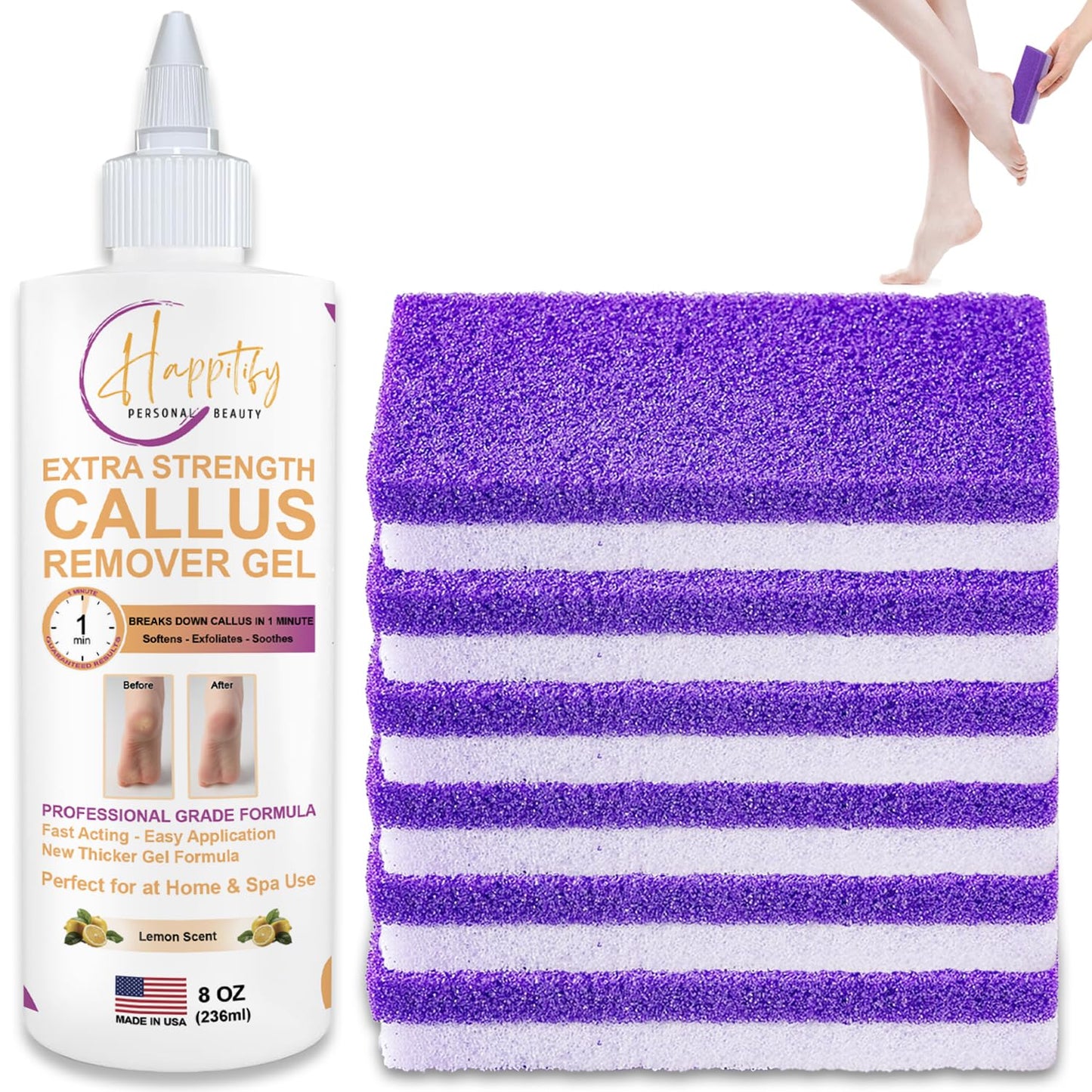 Extra Strength Callus Remover Gel, Pedicure Pumice Stone & Double-Sided Foot Scraper – Fast Acting, Salon-Quality Foot Care at Home 8oz Made in USA