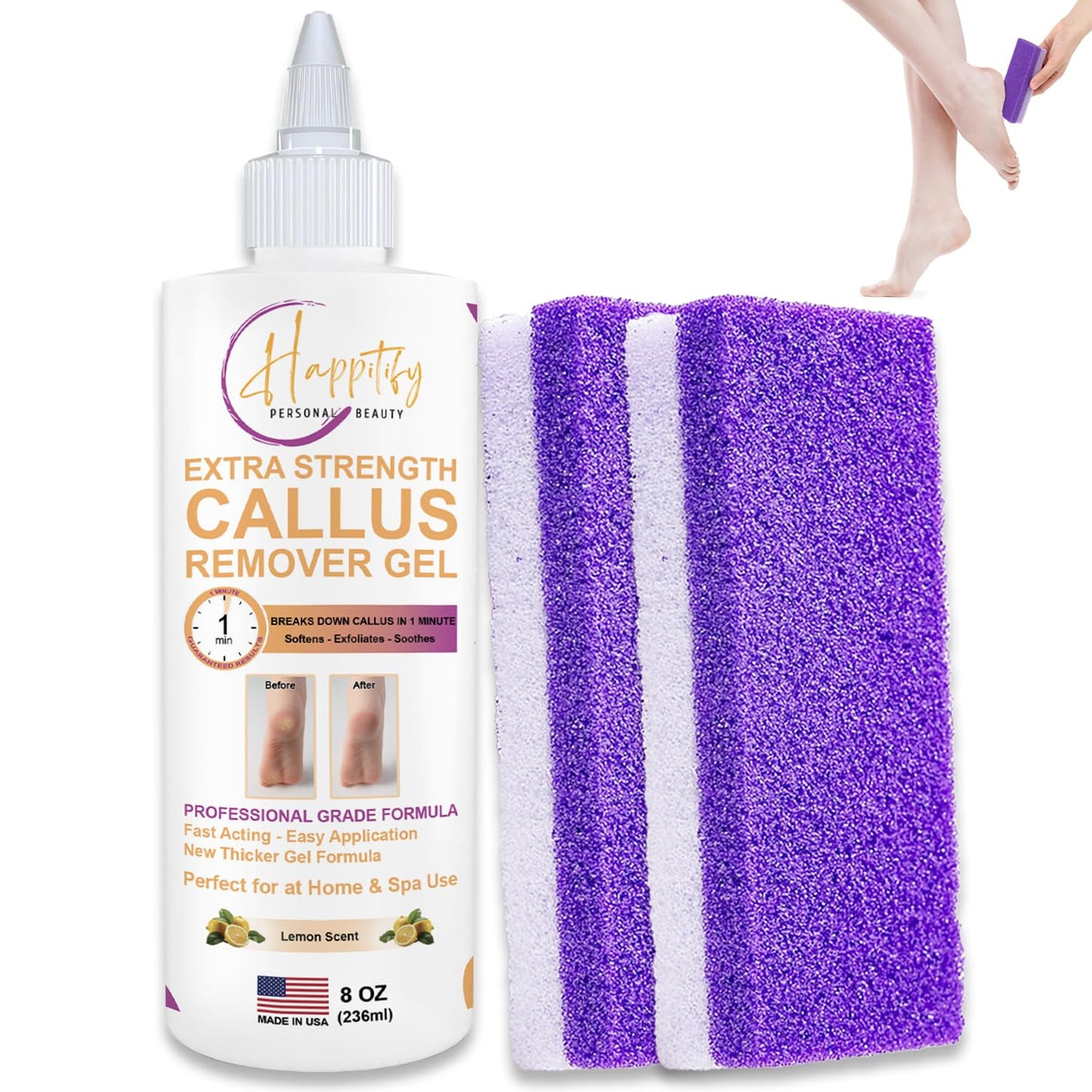 Extra Strength Callus Remover Gel, Pedicure Pumice Stone & Double-Sided Foot Scraper – Fast Acting, Salon-Quality Foot Care at Home 8oz Made in USA