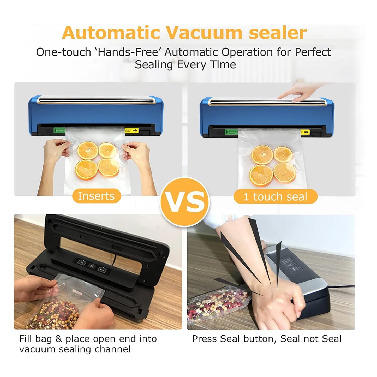 Full Automatic Food Vacuum Sealer Machine (80KPA) with Free 10pcs Seal Bags, LED Touch Screen, Dry & Moist Modes, Built-in Cutter, and Removable Drip Tray