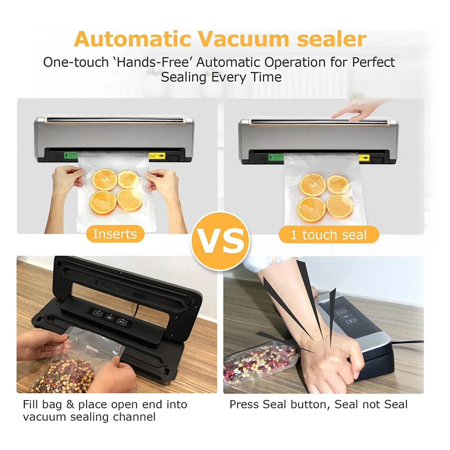 Full Automatic Food Vacuum Sealer Machine (80KPA) with Free 10pcs Seal Bags, LED Touch Screen, Dry & Moist Modes, Built-in Cutter, and Removable Drip Tray