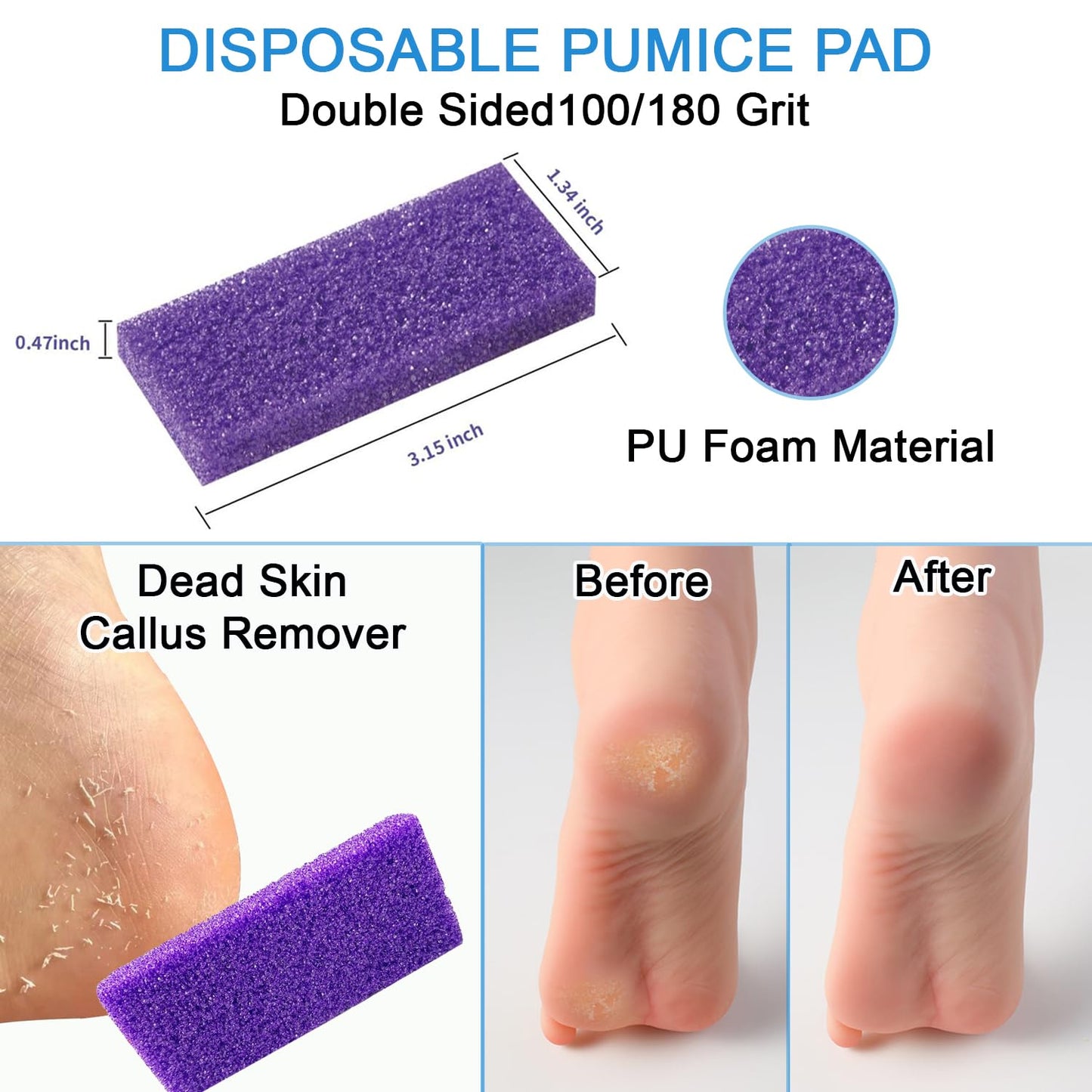 LVKN Disposable Pedicure Kit 3-in-1 (Purple Pumice Pad, Wood Nail File 100/180 Grit, Purple Mini Buffer 100/180 Grit)