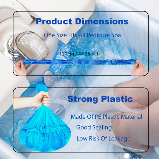 LVKN Disposable Pedi Kit Pedi Liner Set, Liner Blue 120cm/47.25in, Pedicure Kit 5-in-1 (Pumice Pad, Mini Buffer, Wood Nail File 100/180 Grit, Wood Stick & Toe Separators)