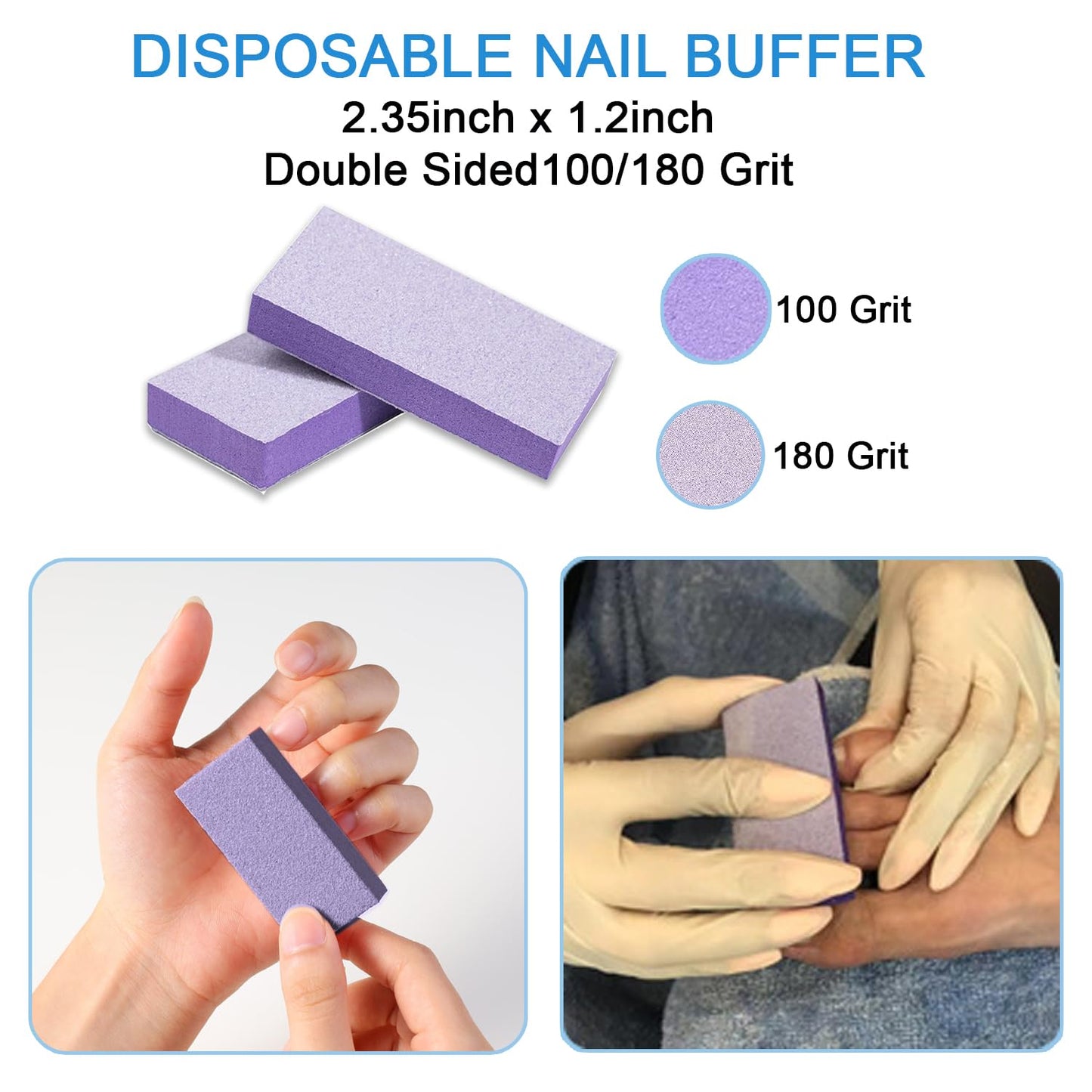 LVKN Disposable Pedicure Kit 3-in-1 (Purple Pumice Pad, Wood Nail File 100/180 Grit, Purple Mini Buffer 100/180 Grit)