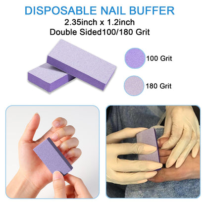 LVKN Disposable Pedicure Kit 3-in-1 (Purple Pumice Pad, Wood Nail File 100/180 Grit, Purple Mini Buffer 100/180 Grit)