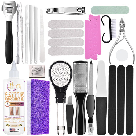 Extra Strength Callus Remover Gel & 36-in-1 Professional Pedicure Kit – Fast-Acting, Thicker Formula with Pumice Stone, Foot Scraper & Tools for Soft, Smooth Feet (8oz)