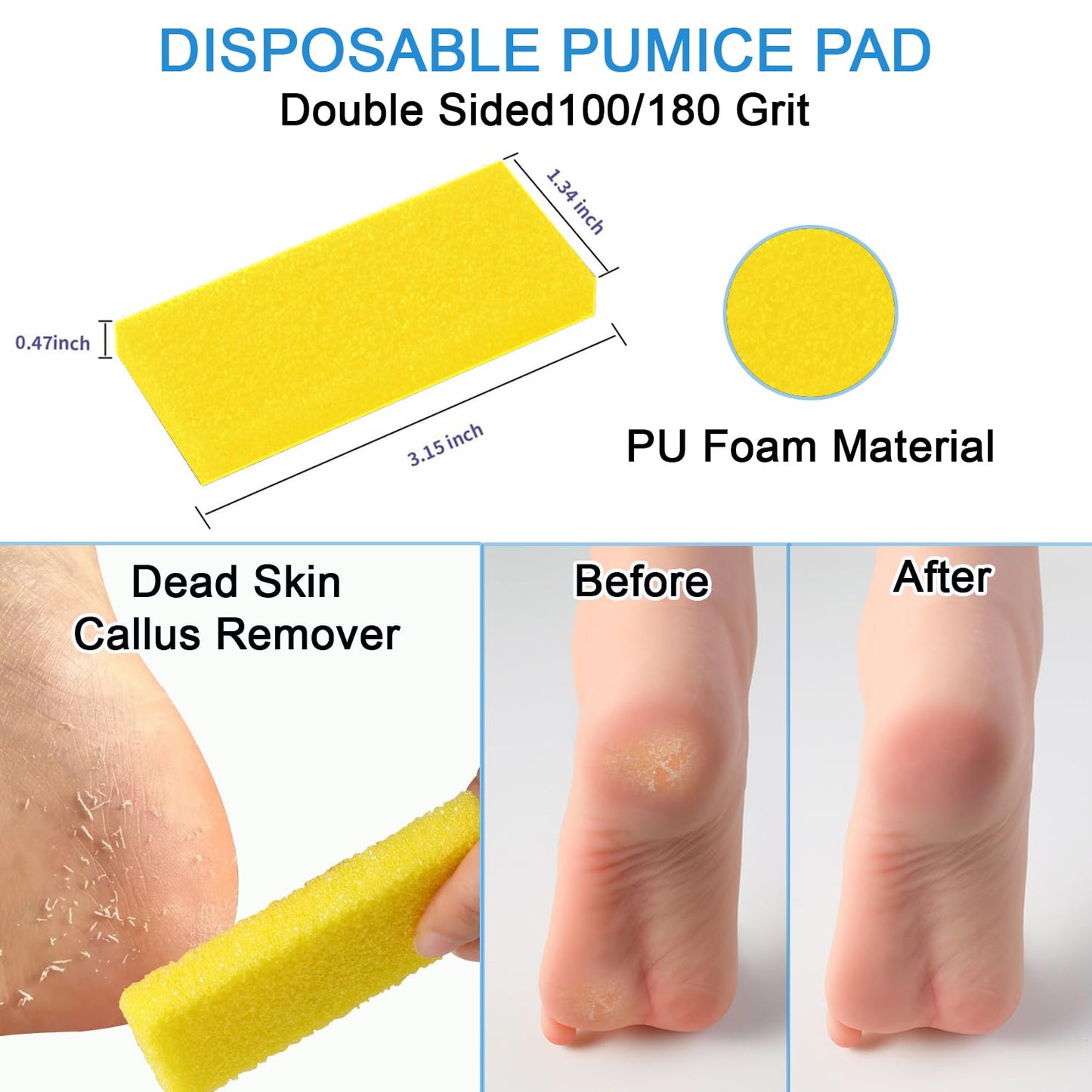 LVKN Disposable Pedi Kit Pedi Liner Set, Liner Blue 120cm/47.25in, Pedicure Kit 5-in-1 (Pumice Pad, Mini Buffer, Wood Nail File 100/180 Grit, Wood Stick & Toe Separators)