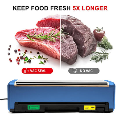 Full Automatic Food Vacuum Sealer Machine (80KPA) with Free 10pcs Seal Bags, LED Touch Screen, Dry & Moist Modes, Built-in Cutter, and Removable Drip Tray