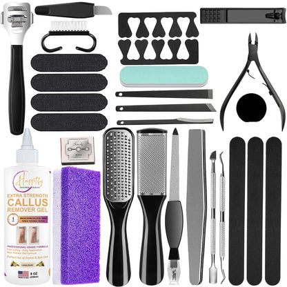 Ultimate 36-in-1 Professional Pedicure Set – Extra Strength Callus Remover Gel, Double-Sided Foot Scraper, Pumice Stone, Foot Rasp, and Complete Foot Care Tools for Soft, Smooth Feet. (8oz)