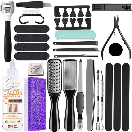Ultimate 36-in-1 Professional Pedicure Set – Extra Strength Callus Remover Gel, Double-Sided Foot Scraper, Pumice Stone, Foot Rasp, and Complete Foot Care Tools for Soft, Smooth Feet. (8oz)