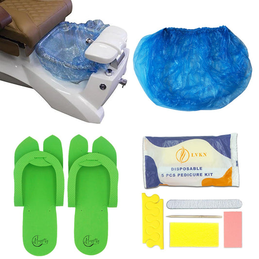 Premium Disposable Pedicure Set – Complete 5-in-1 Kit with Nail Buffer, Nail File, Pumice Pad, Wood Stick, Toe Separators, Liners & Anti-Slip Slippers for Hygienic at Home or Salon