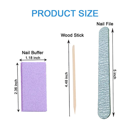 Disposable Manicure Kit 3 in 1 (Nail Buffer 100/180 Grit, Nail File 100/180 Grit, Wood Stick): Professional Nail Care Essentials in a Single-Use