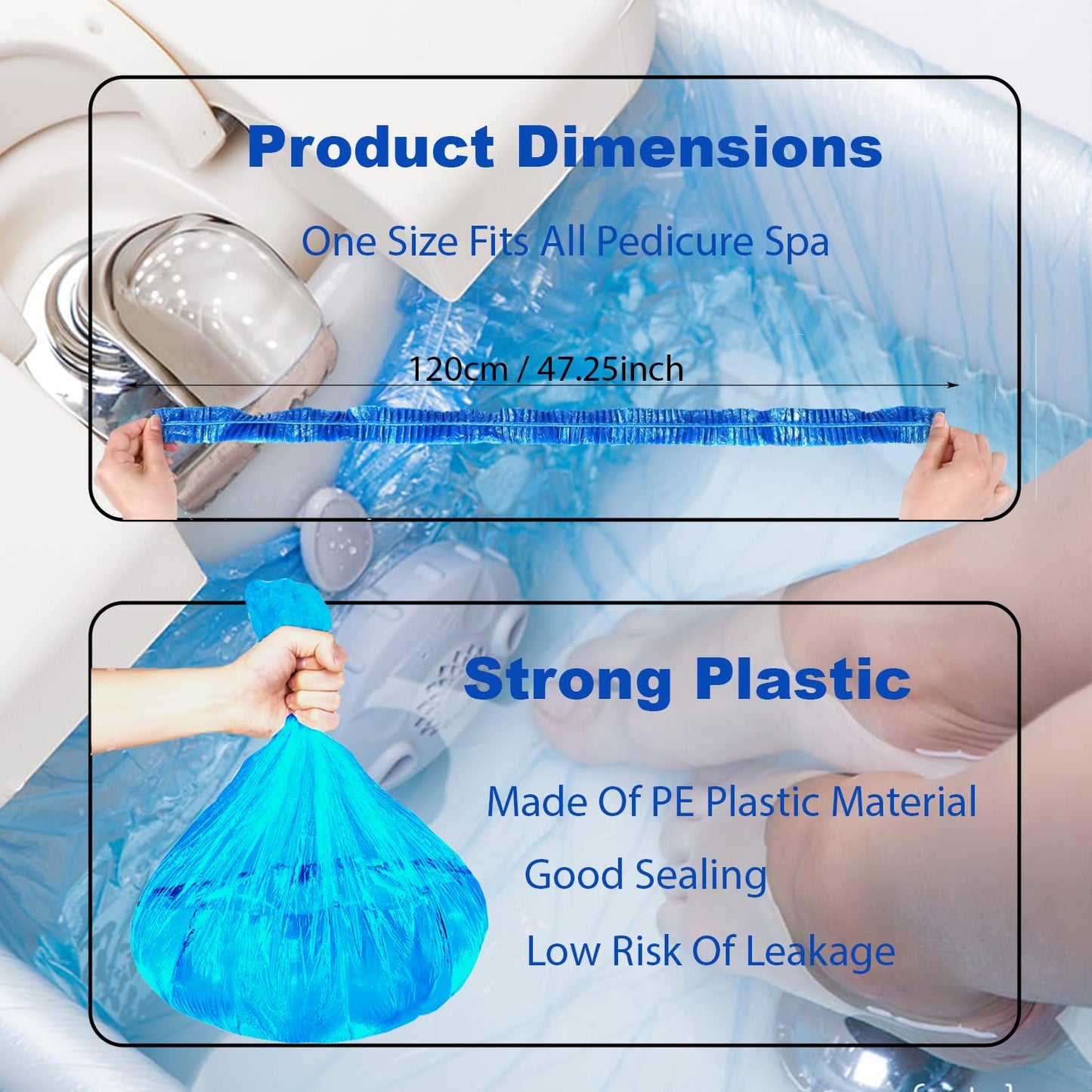 LVKN Disposable Pedi Kit Pedi Liner Set, Liner Blue 120cm/47.25in, Pedicure Kit 5-in-1 (Pumice Pad, Mini Buffer, Wood Nail File 100/180 Grit, Wood Stick & Toe Separators)